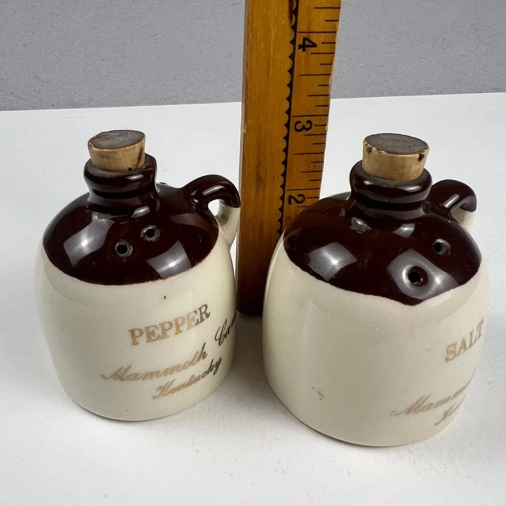 Vintage Mammoth Cave Kentucky Jugs Salt Pepper Shakers Brown Souvenir PCA Farm